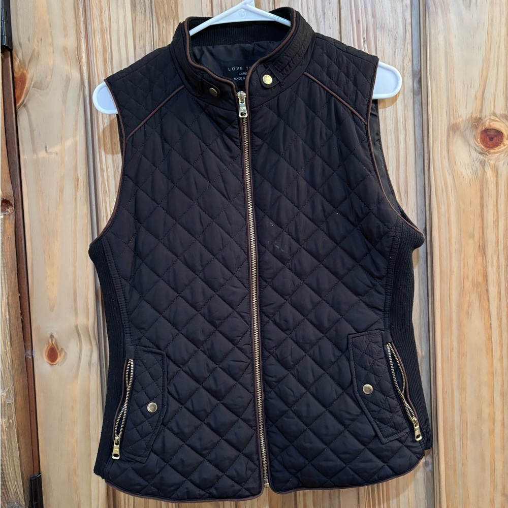Love Tree Black Quilted Vest with Gold Accents